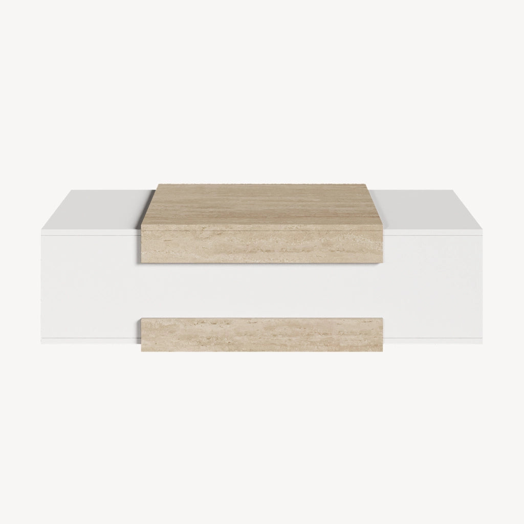 Tavolino da Salotto Eljak con Scomparti Laterali 110x57x31 cm Bianco / Avorio Travertin [en.casa]