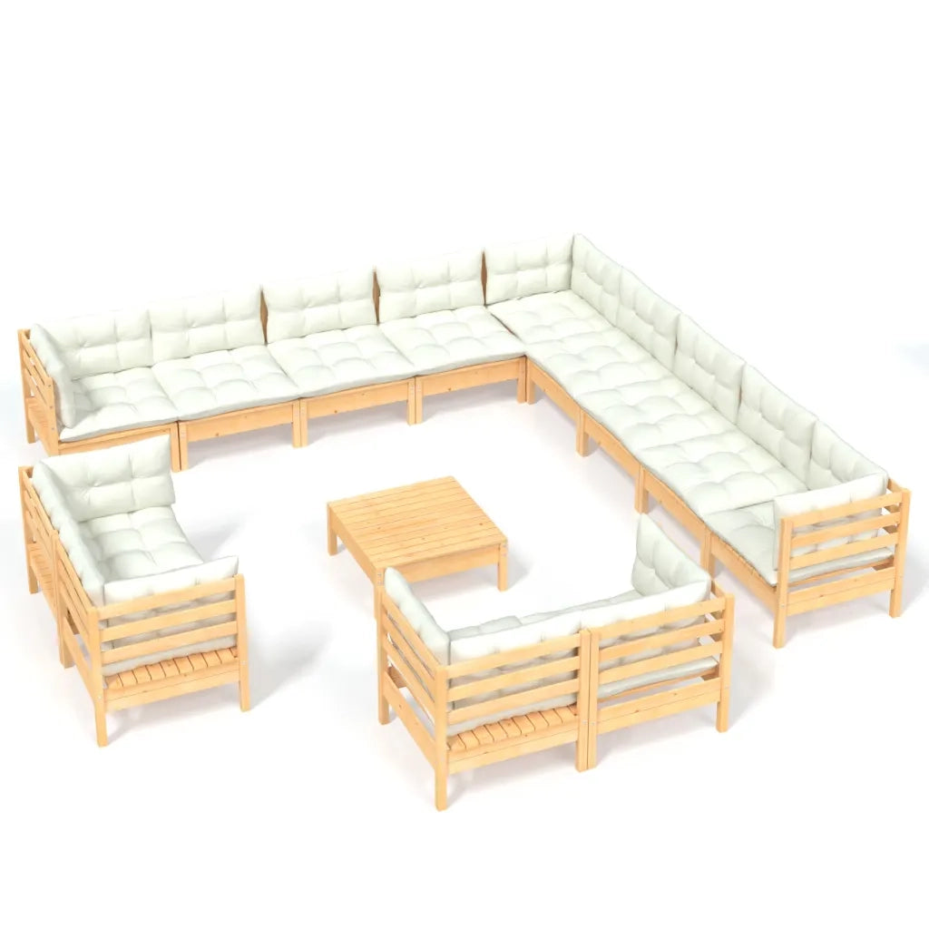 Set Divani da Giardino 14 pz con Cuscini Crema Massello di Pino 3096965