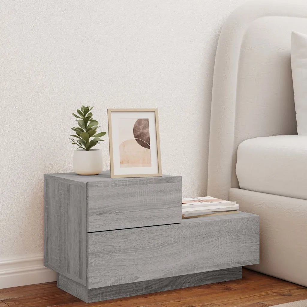 Comodino con Luci LED-Tavolino da notte Grigio Sonoma 70x36x40,5 cm