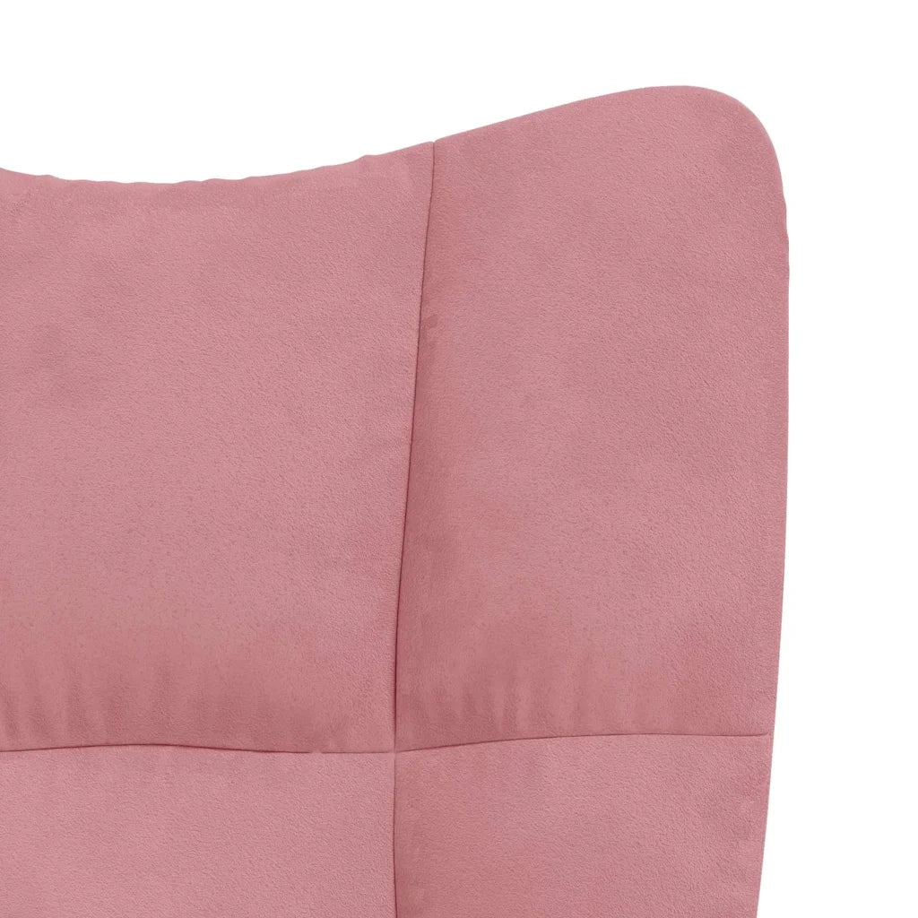 Poltrona a Dondolo con Poggiapiedi Rosa in Velluto 328154
