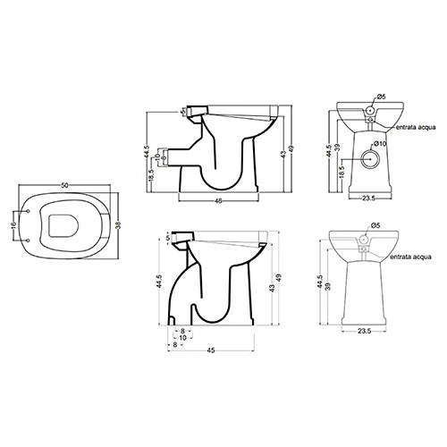 DH Vaso/Bidet disabili in ceramica con scarico a muro