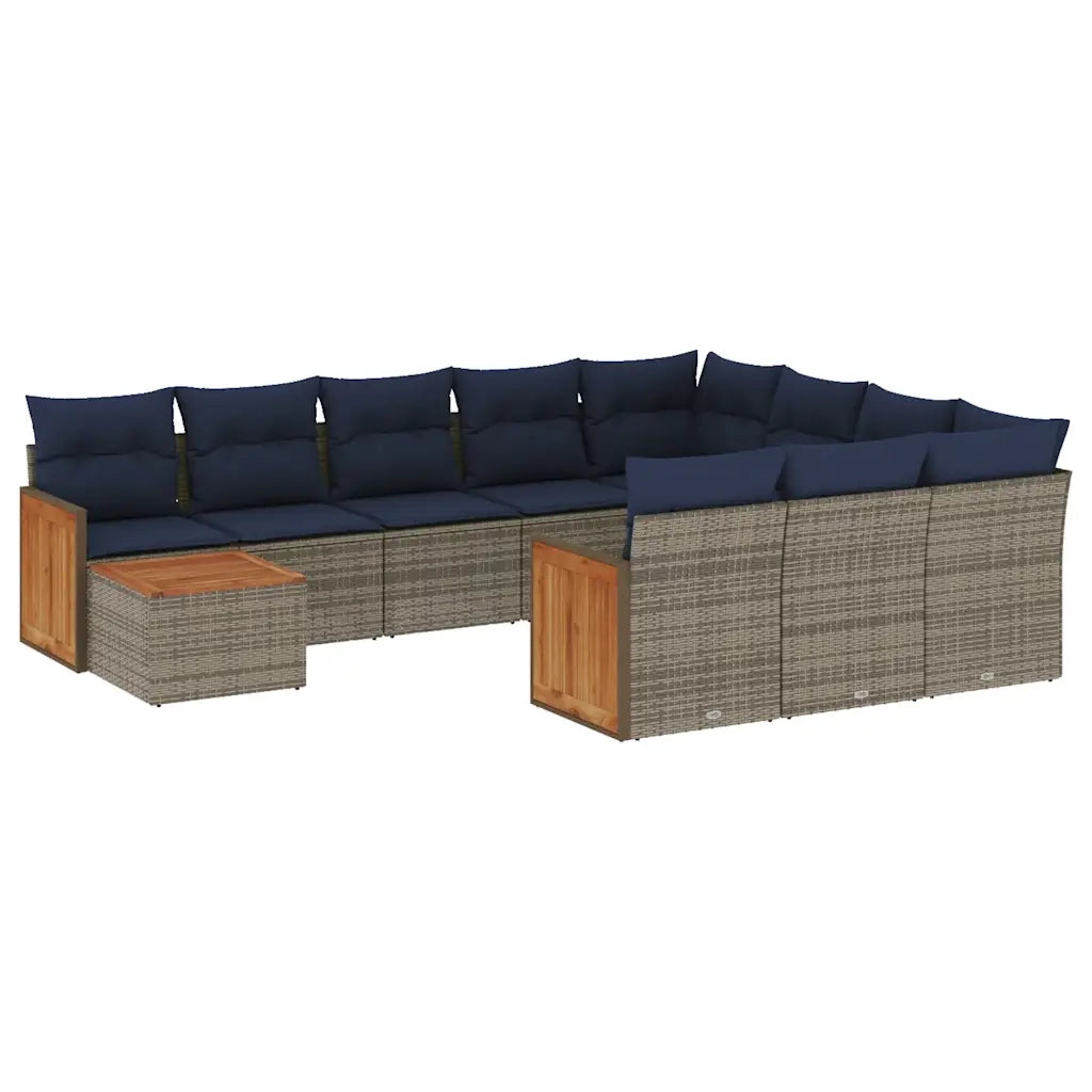 Set Divani da Giardino 11 pz con Cuscini Grigio in Polyrattan 3228049