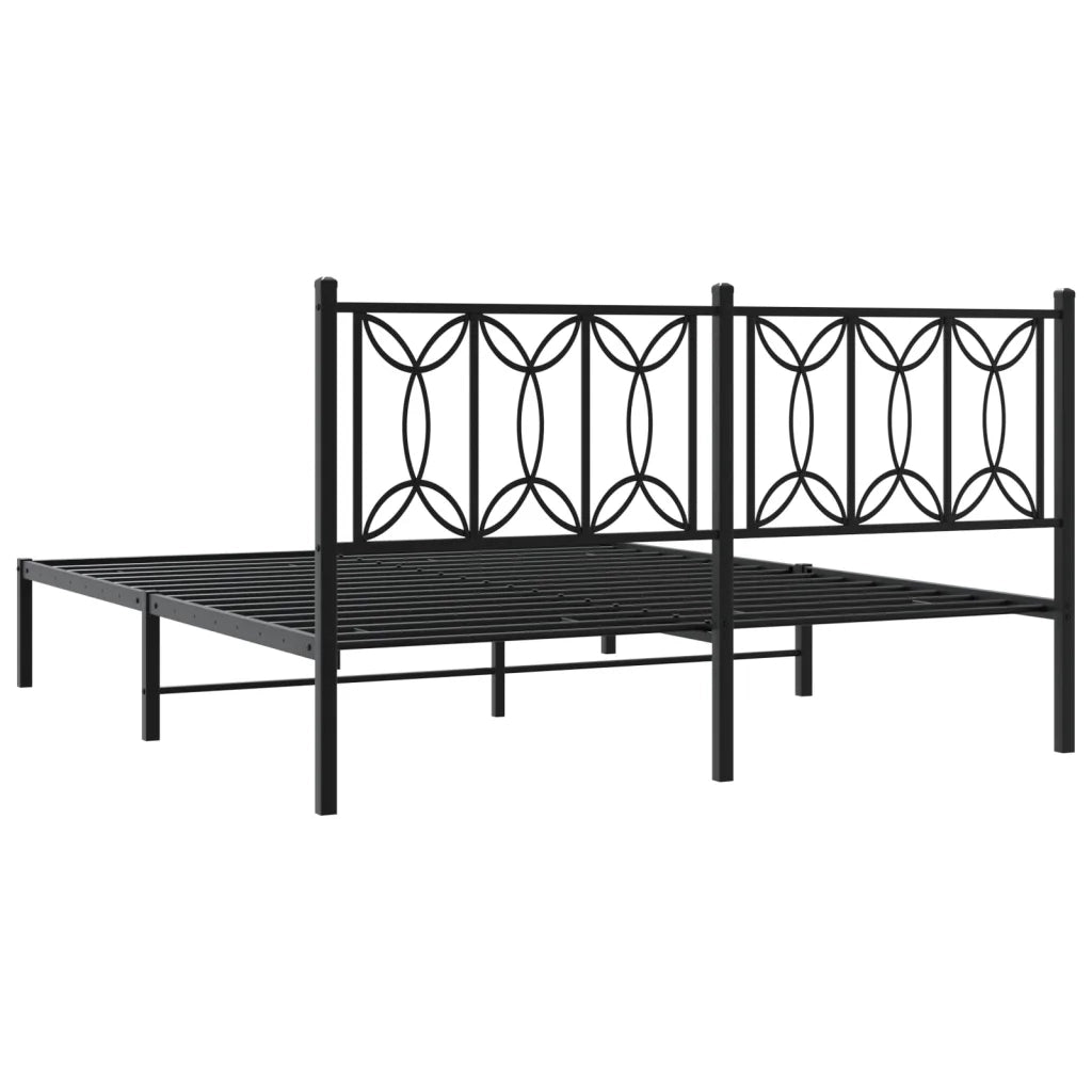 Letto matrimoniale | Letto per adulti | Giroletto con Testiera in Metallo Nero 150x200 cm