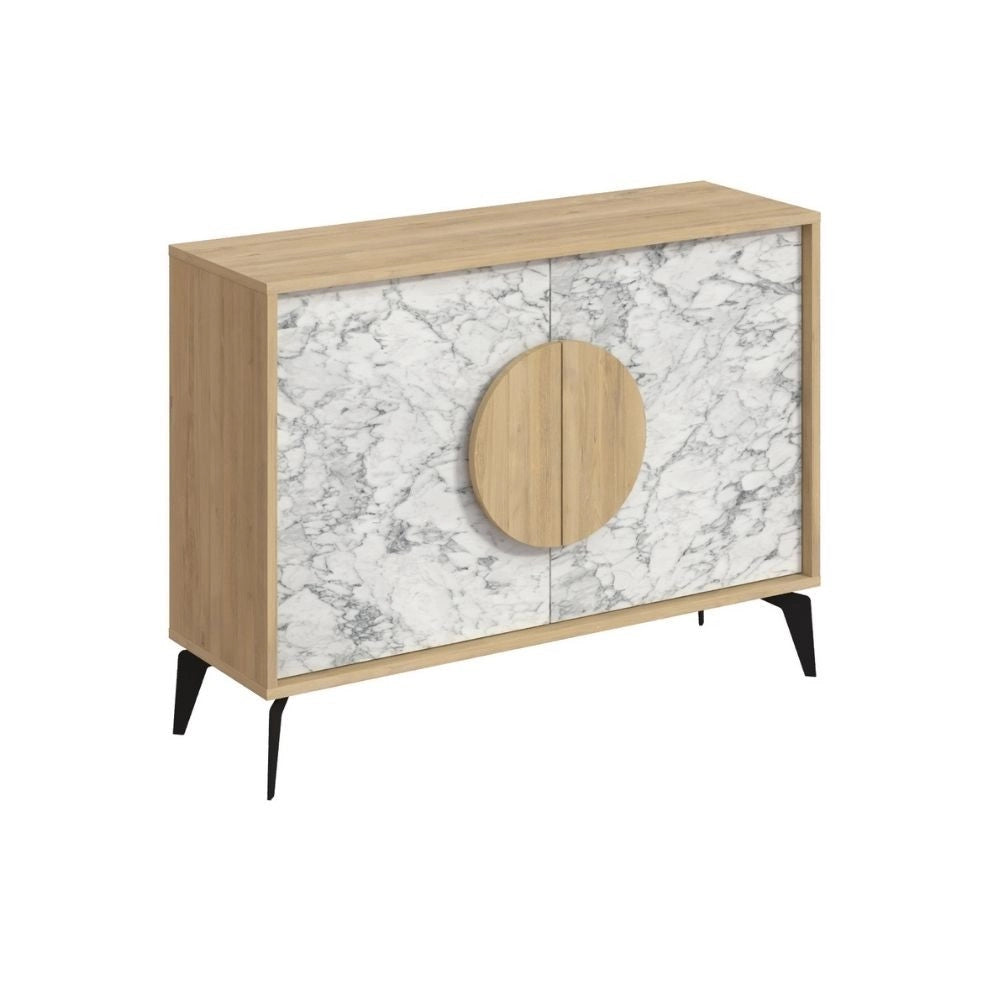 Madia 2 ante Gora110 110x35,6x82 colore bianco effetto marmo carrara e rovere