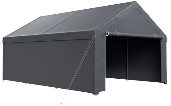 Capanno 4x6 m - teloio PE - pareti laterali smontabili - acciaio galvanizzato - grigio