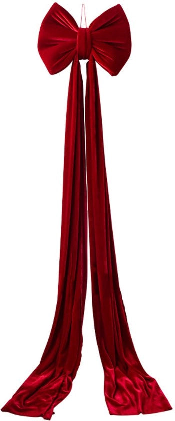 Albero di Natale in velluto soffice, 79 x 16 pollici, grande strippa rossa con nastri lunghi, oversized, ideale per l'imballaggio di regali per decorazioni festive, di Natale, matrimoni, feste a casa