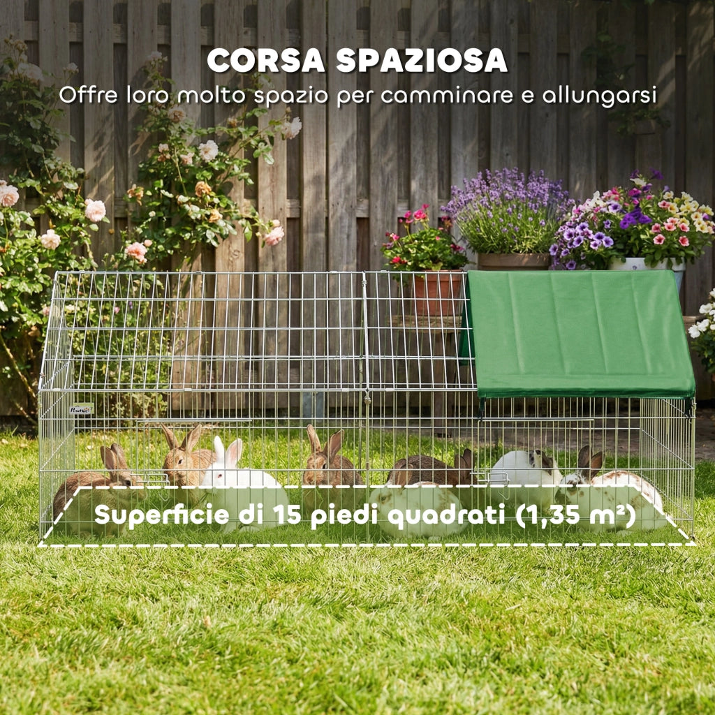 Gabbia per Conigli e Galline da Esterno e Interno 180x75x75 cm con Protezione Parasole e Griglia Metallica Verde