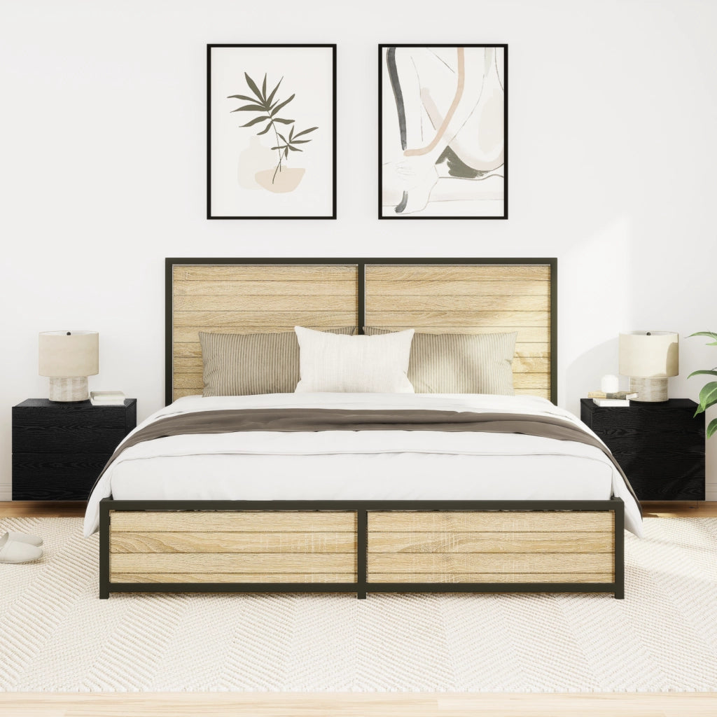 Comodini con Luci LED Montati a Muro 2 pezzi Rovere Nero