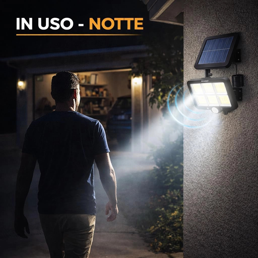 Faretti Solari LED da Esterno (2 Pezzi), 100 LED COB con Sensore di Movimento e Crepuscolare, Luce Solare Potente con Pannello Solare, Impermeabili IP65, Lampade Solari da Parete per Giardino, Garage.