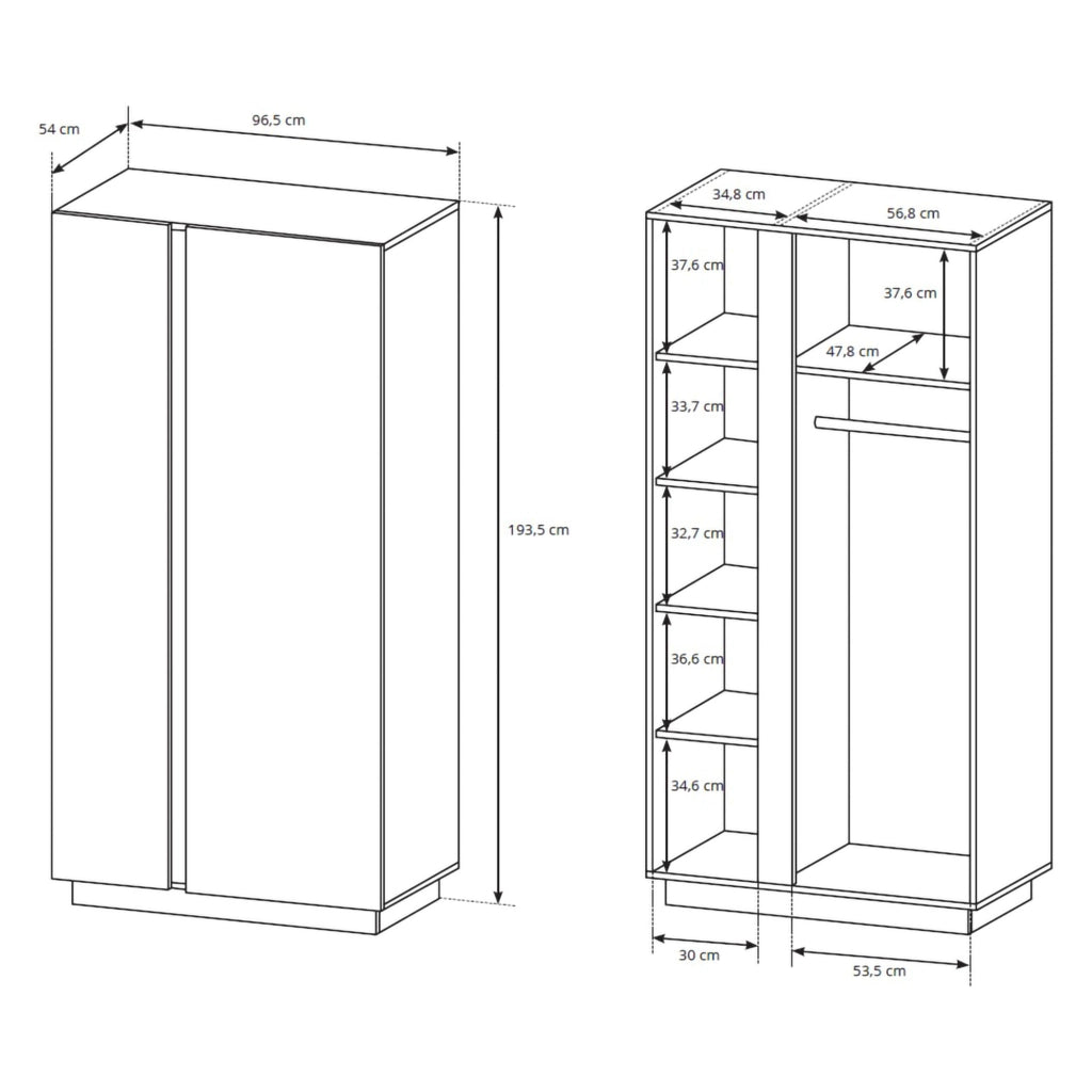 Armadio Camera da Letto Kabatoli, Guardaroba 2 Ante Appendiabiti, 97x194h cm Marrone Rovere Nodi