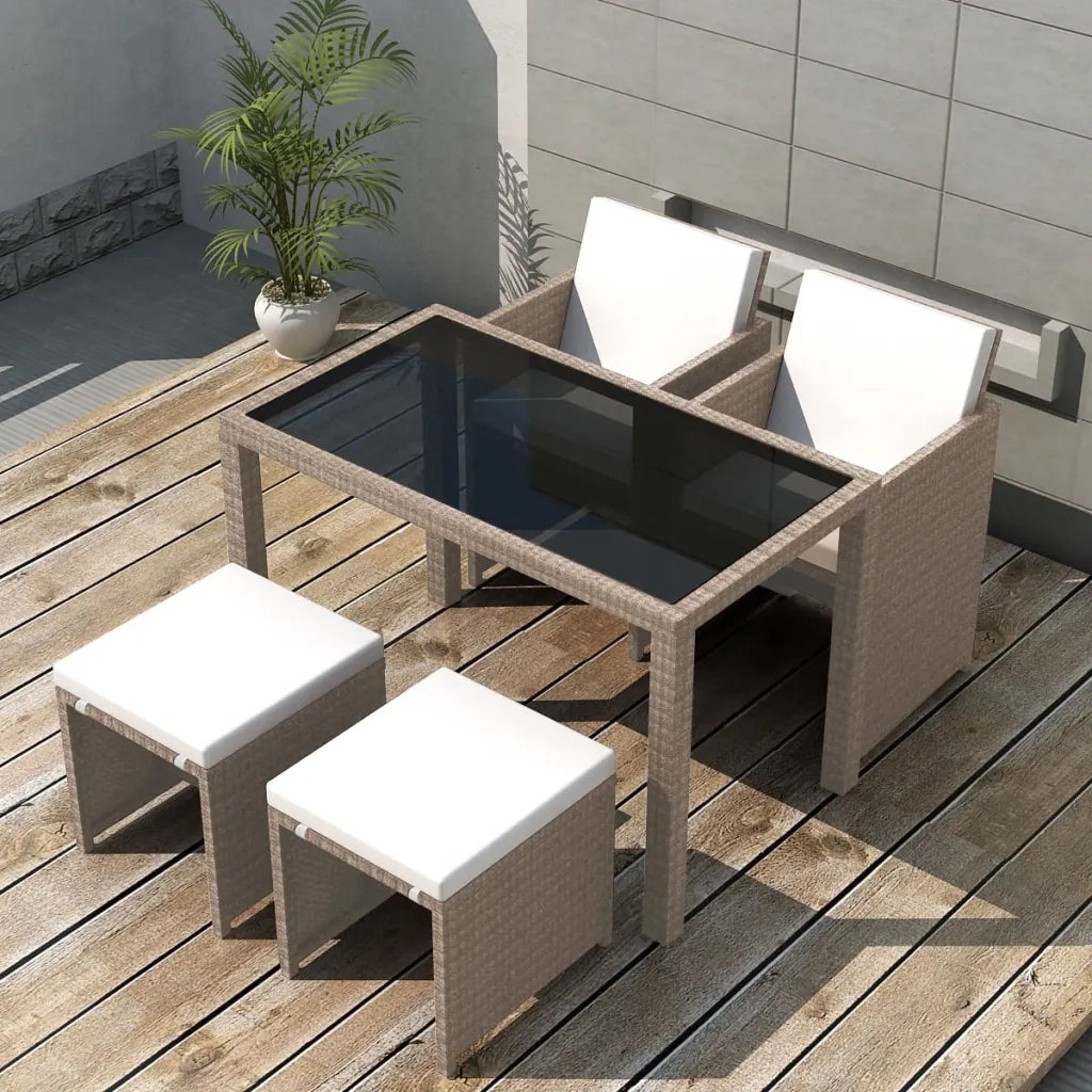 Set da Pranzo da Giardino 5 pz con Cuscini in Polyrattan Beige 42555
