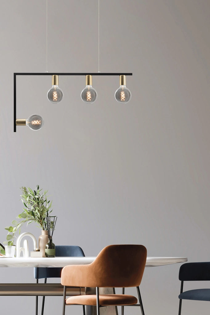 Plafoniera Twin a Soffitto con Attacco E27 per Interni - Struttura Nero e Ottone Satinato 75W IP20 - Design Decorativo - Rossini Group