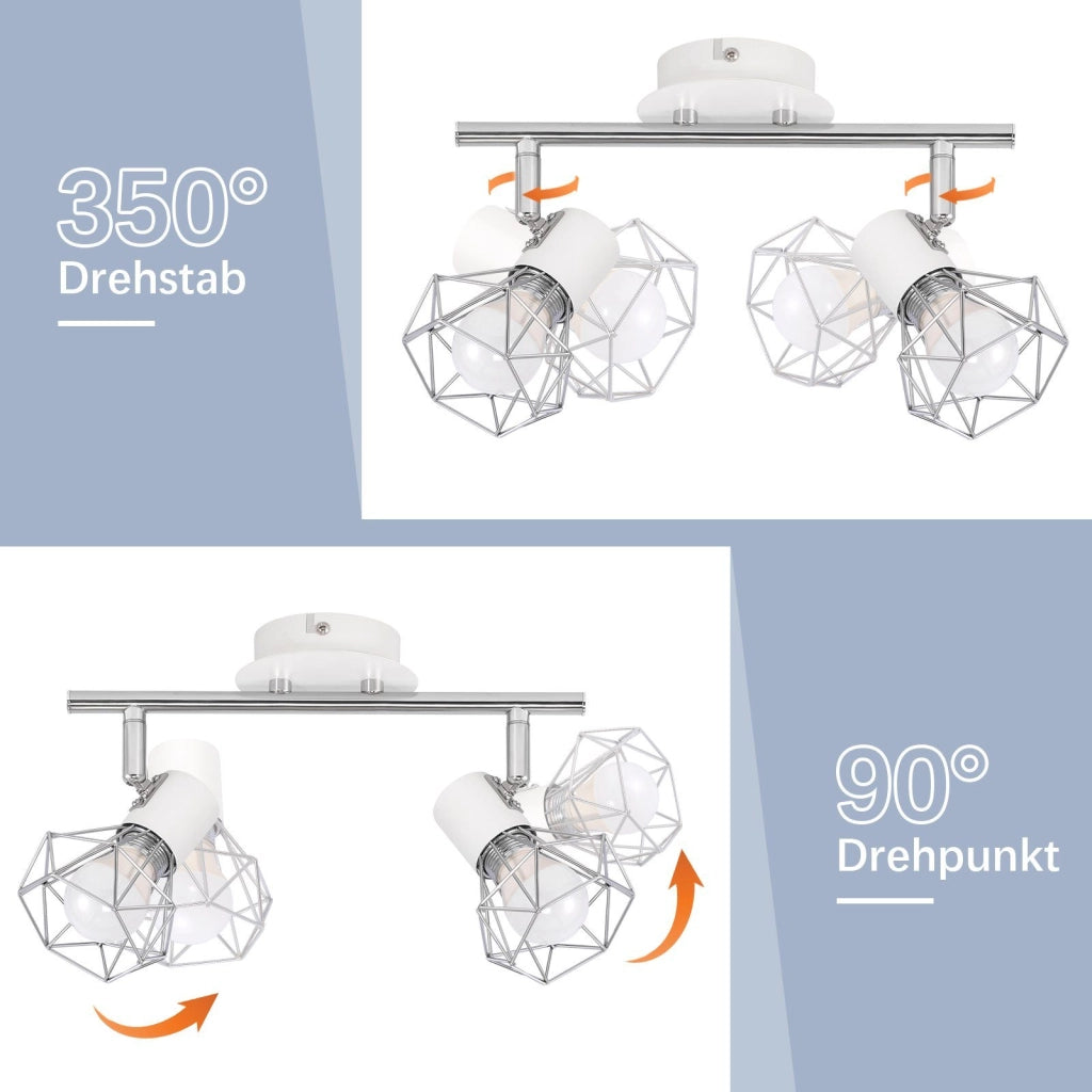 ZMH Faretto da soffitto bianchi 2 luci E14 metallo industriale orientabili 350° per uffici corridoi