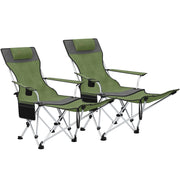 Set 2 Sedie da Campeggio 82x50-100x88 cm Pieghevoli con Poggiapiedi e Portabicchieri in Tessuto Oxford Verde