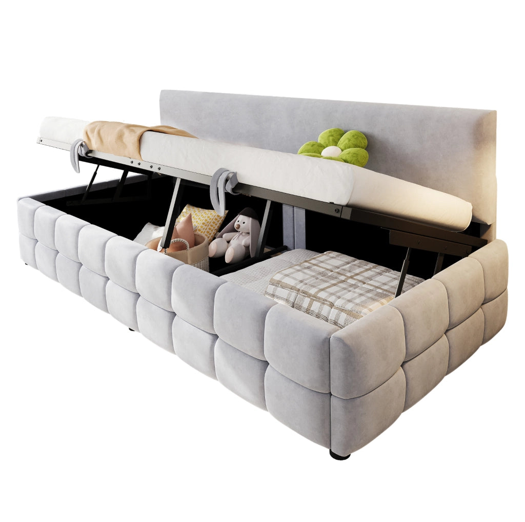Letto singolo imbottito 90x200 cm grigio chiaro con vano idraulico