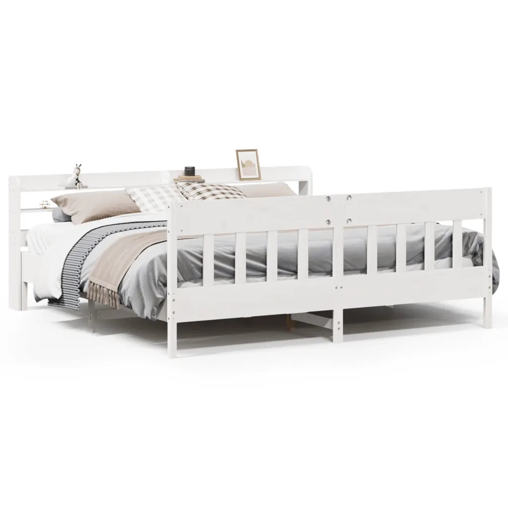 Giroletto senza Materasso-Struttura Letto Bianco 200x200 cm Legno Massello Pino 459538