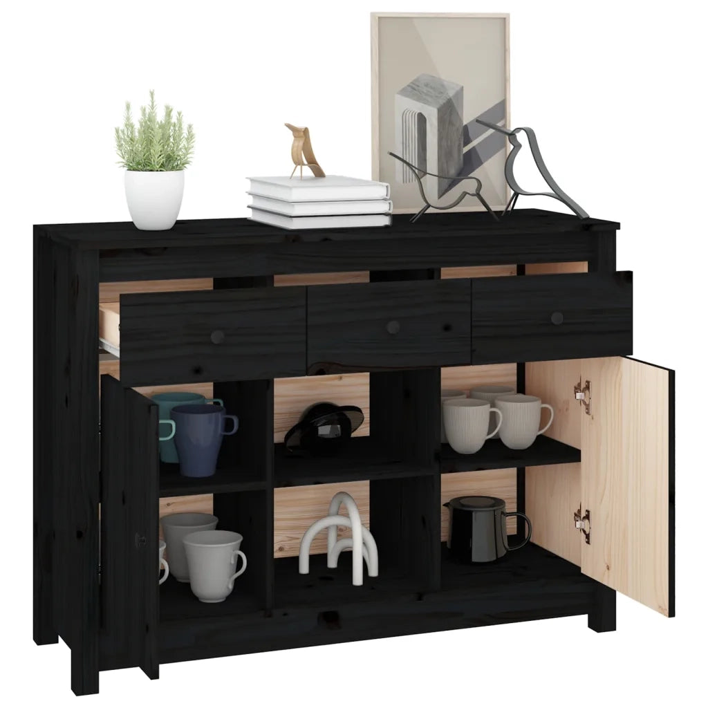 Credenza Nera 100x35x74,5 cm in Legno Massello di Pino 814553