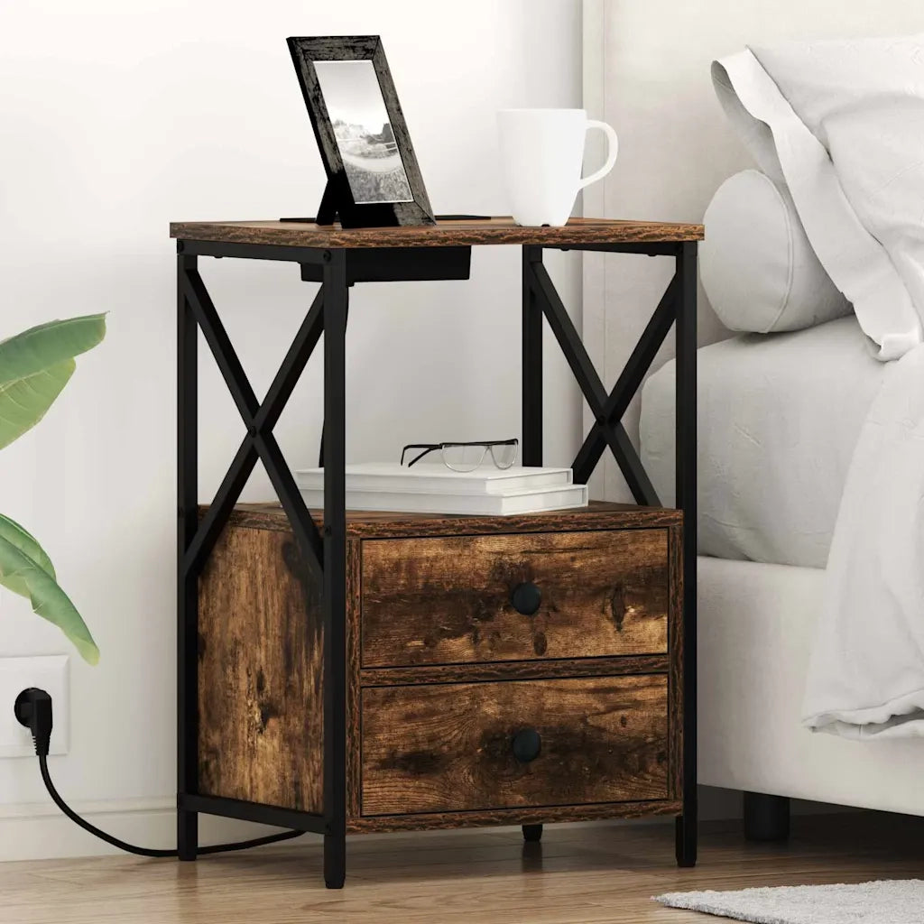 Armadio da Notte con cassetto 2 pcs Rovere fumé 40 x 31 x 60 cm 859565