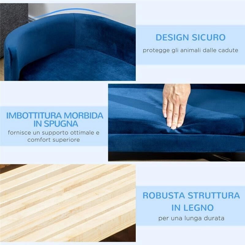 CUCCIA PER CANI DA INTERNI, DIVANO PER GATTI O CANI DI TAGLIA PICCOLA E MEDIA MAX 10 KG IN VELLUTO BLU