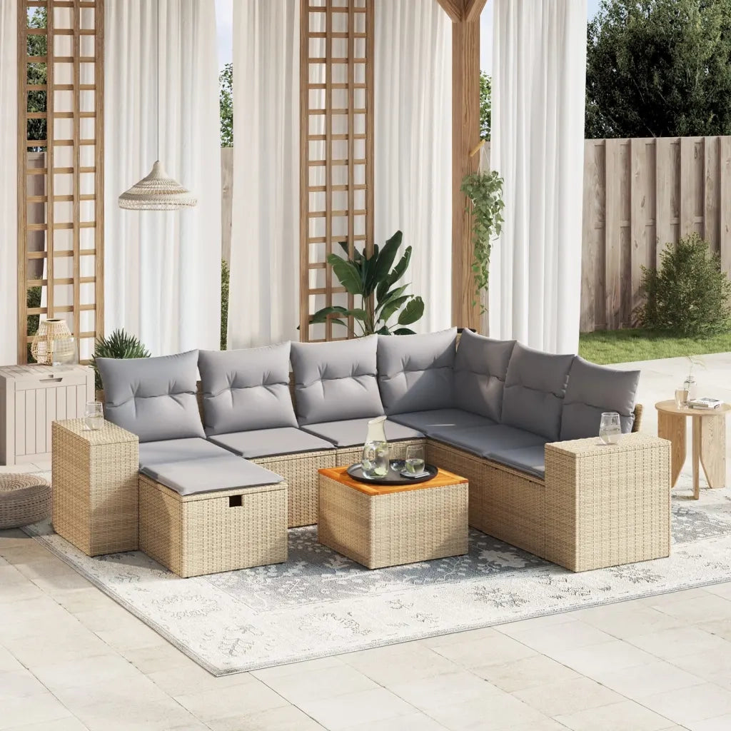 Set Divano da Giardino 8 pz con Cuscini Beige Misto Polyrattan 3265189