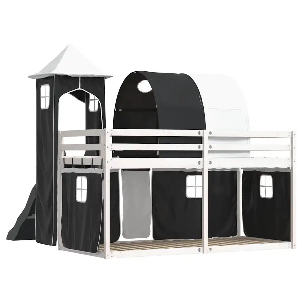 vidaXL Letto a Castello con Scivolo e Tende Bianco e Nero 90x200 cm