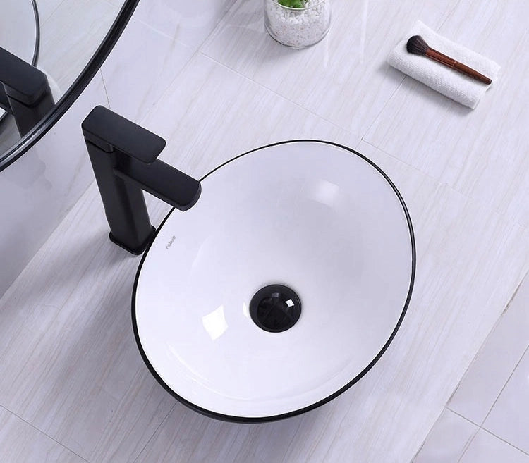 LAVABO DA APPOGGIO IN CERAMICA OPACA BIANCO NERO OVALE DA POSIZIONARE LOFT  SU PIANO