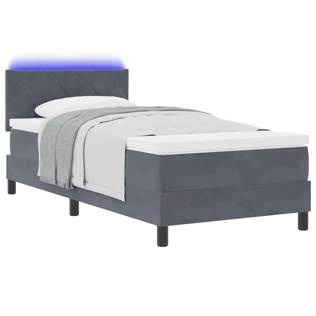 Letto a Sorgente LED con led Grigio scuro 100 x 200 cm Velluto
