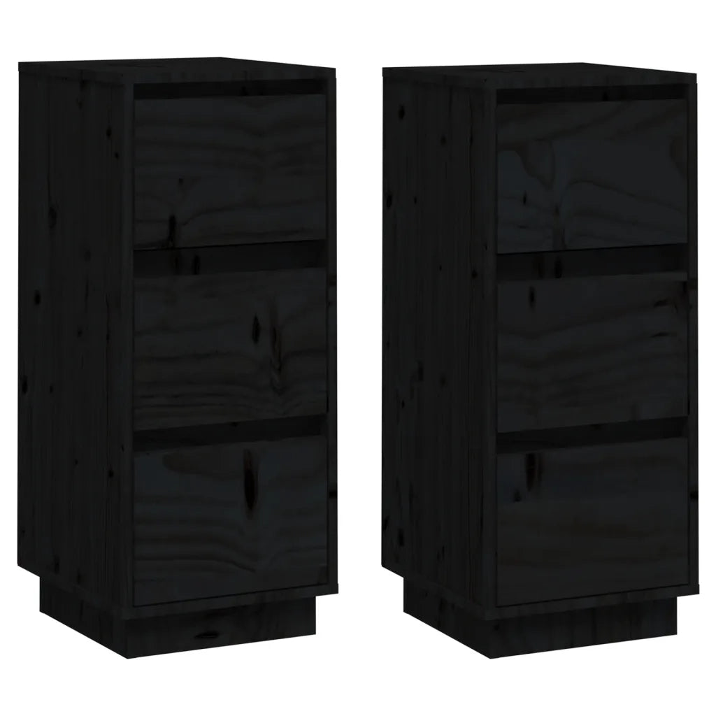 Credenze Nere 2 pz 32x34x75 cm in Legno Massello di Pino 813374