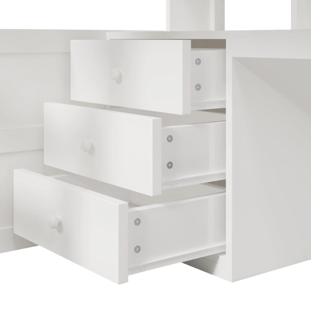 Letto a soppalco 140x200 cm bianco con LED, armadio e scrivania
