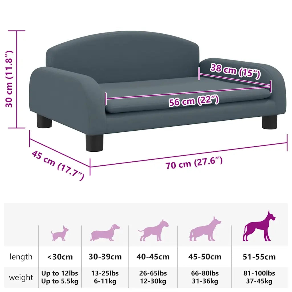 Lettino per Cani Grigio Scuro 70x45x30 cm in Tessuto CFW2253979