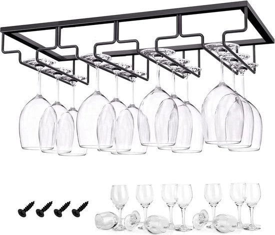 Sostegno per bicchieri da vino appeso - nero - per famiglie ristoranti - 40 x 225 x 6 cm Sostegno per bicchieri da vino
