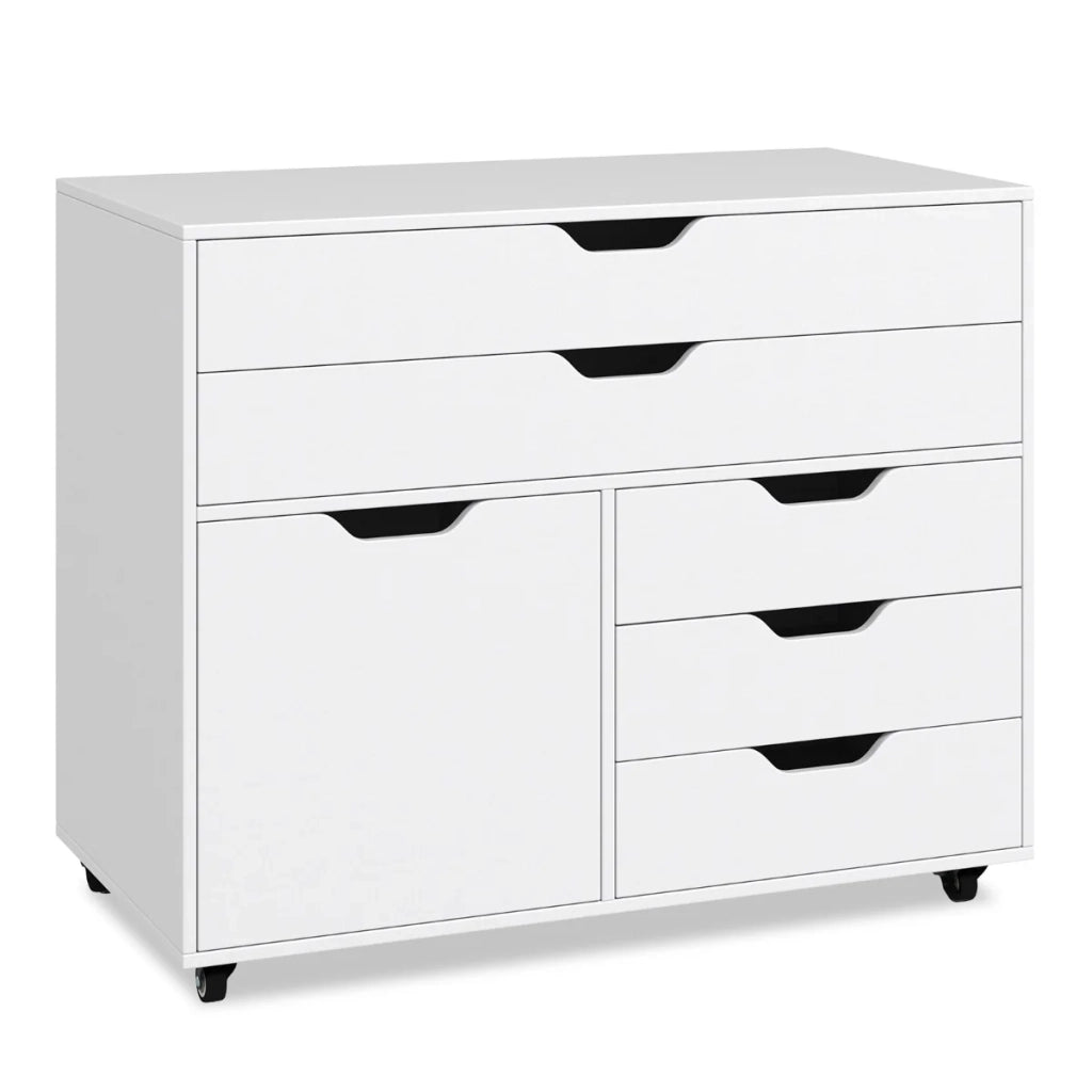 Carrello di servizio mobile con 5 cassetti 77,5 x 40 x 64 cm facile da organizzare stile moderno legno MDF bianco 20_0015245