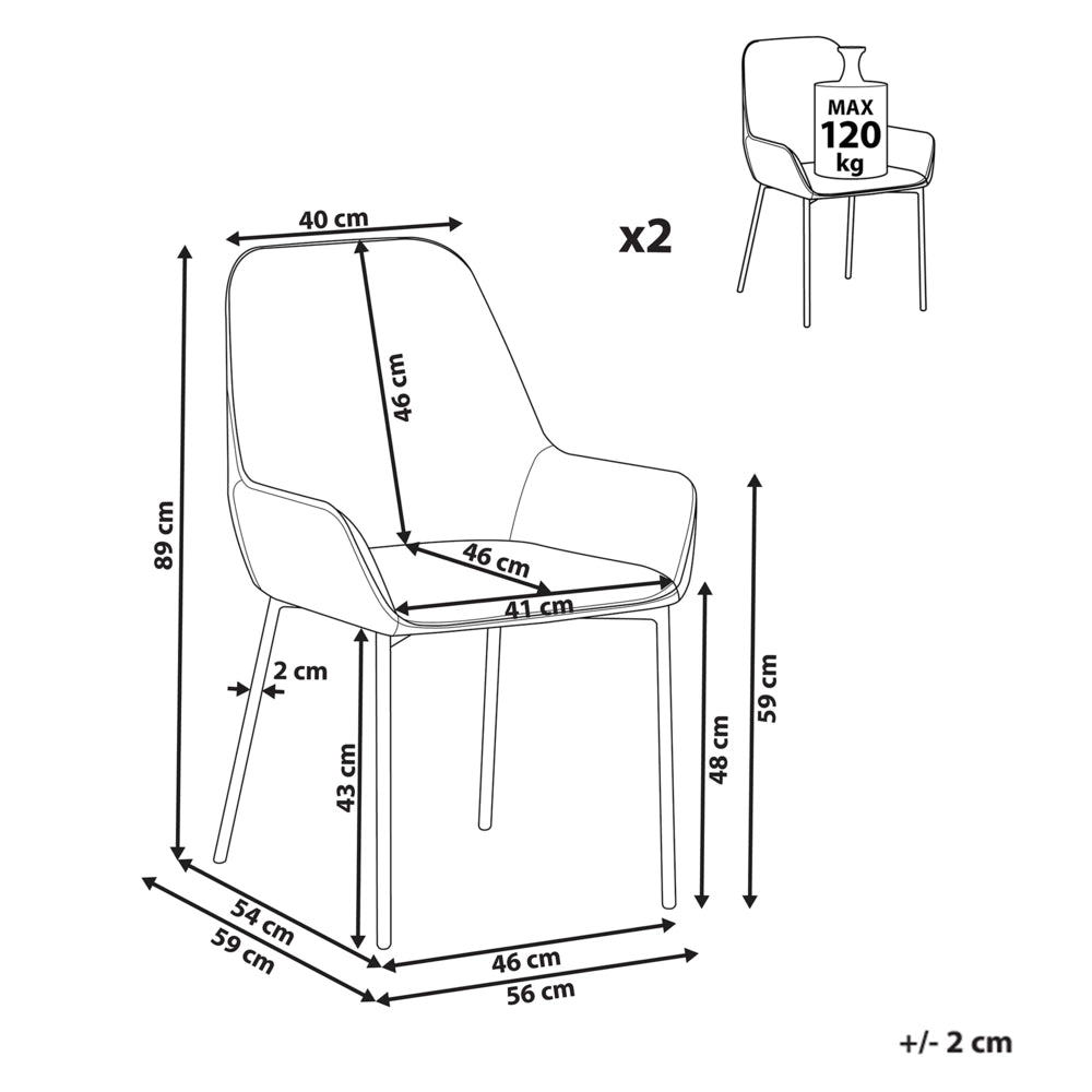 Set di 2 sedie per sala da pranzo sedile imbottito in tessuto di velluto a coste gambe in metallo Nero stile moderno