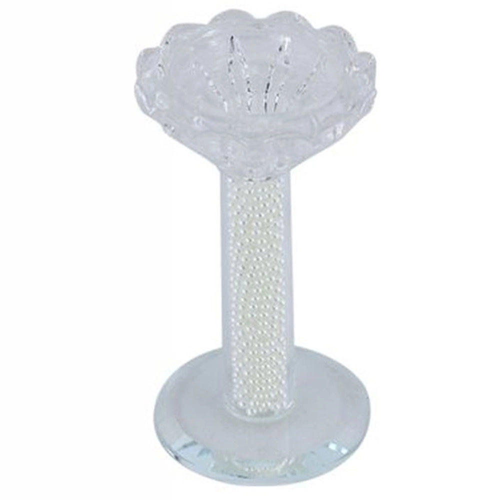 Trade Shop - Porta Candela Vetro Perle Candeliere Idea Regalo Bomboniera Cristallo 11x5.8 Cm -