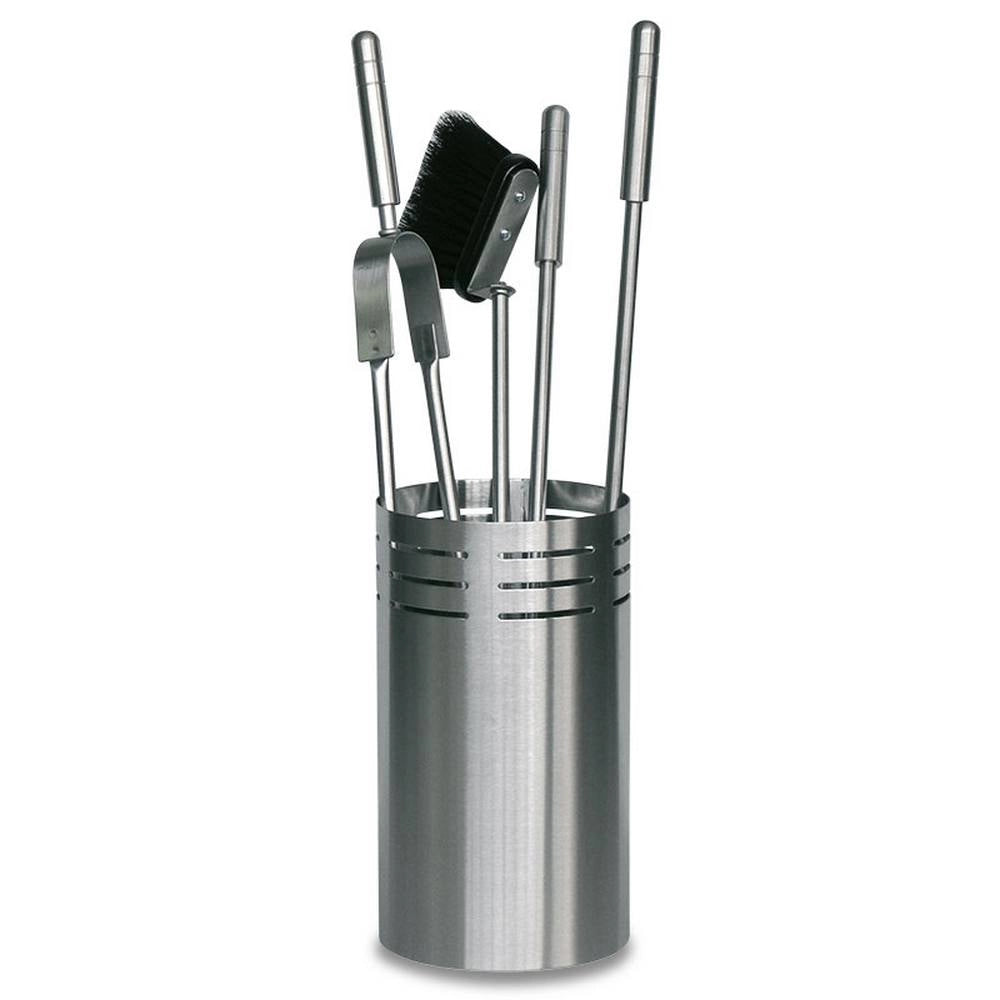 Porta attrezzi camino acciaio inox  4 accessori  h.62 d. 16 cm. Made in Italy