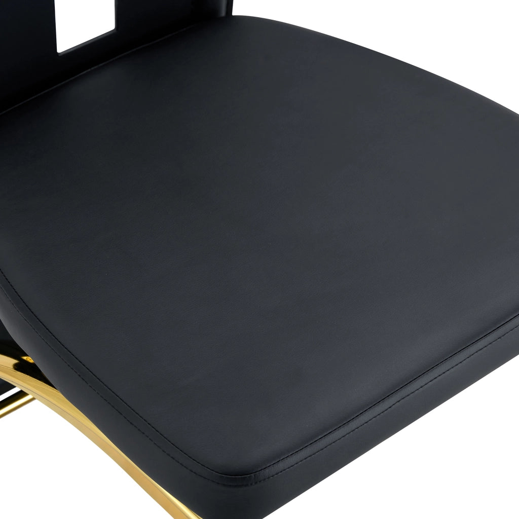 Sedie da Pranzo Design con Schienale Traforato ¨C MINIMAL ¨C Set 2 Pezzi, Ecopelle Nera, Gambe Oro in Metallo