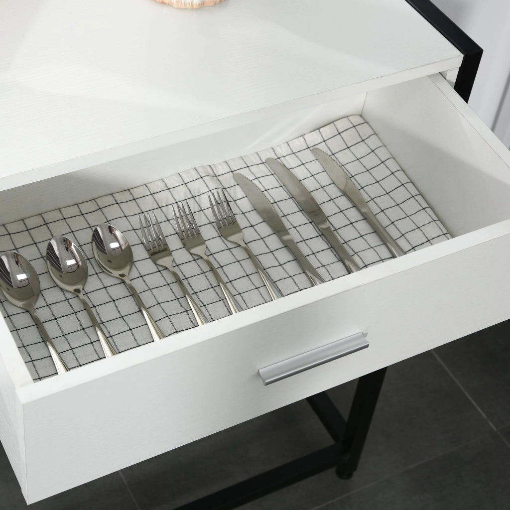 Consolle Fissa 120x34x81 cm in Truciolare e Acciaio  Bianco e Nero