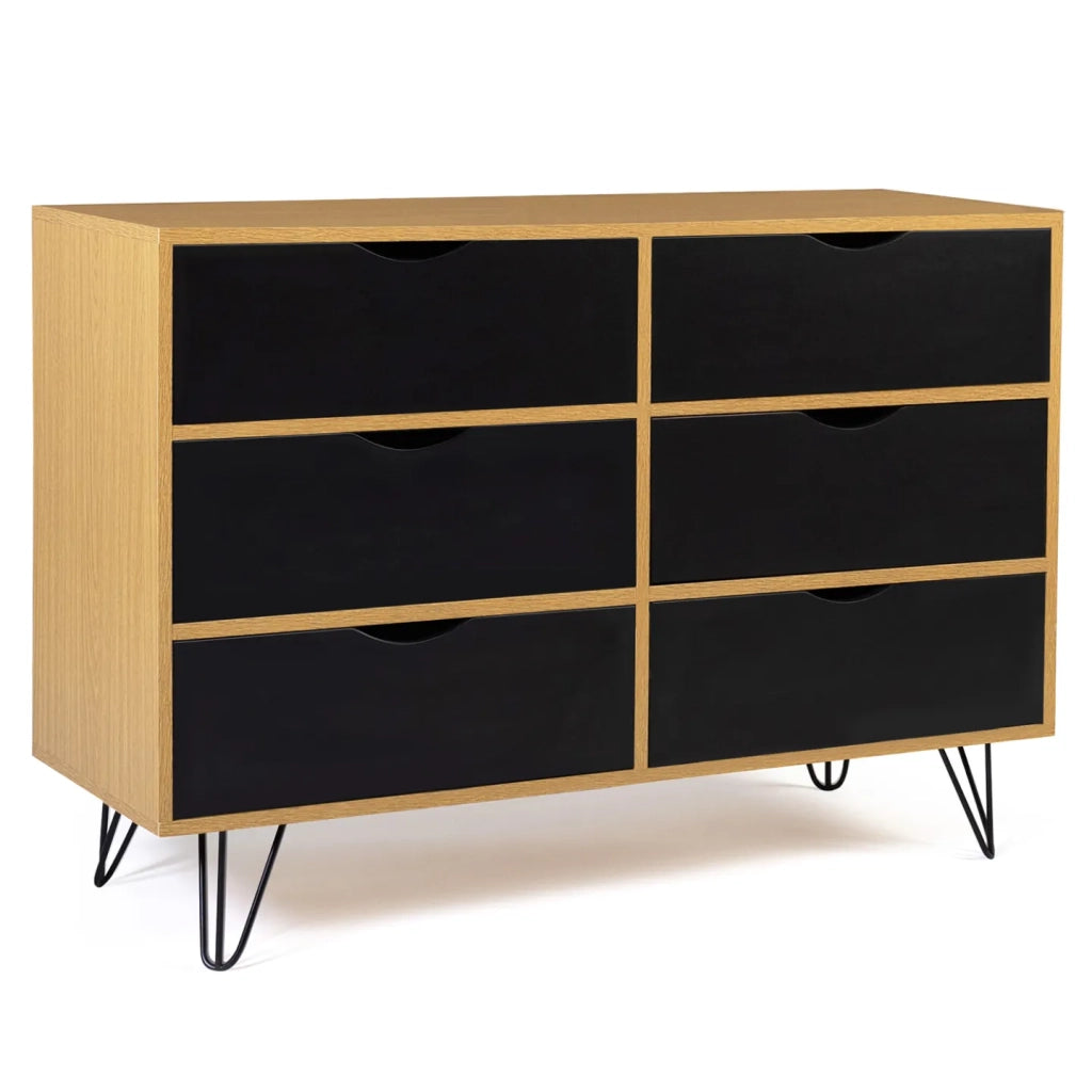 IDMarket - NOEMI Cassettone vintage a 6 cassetti da 110 cm gamba a spillo in legno