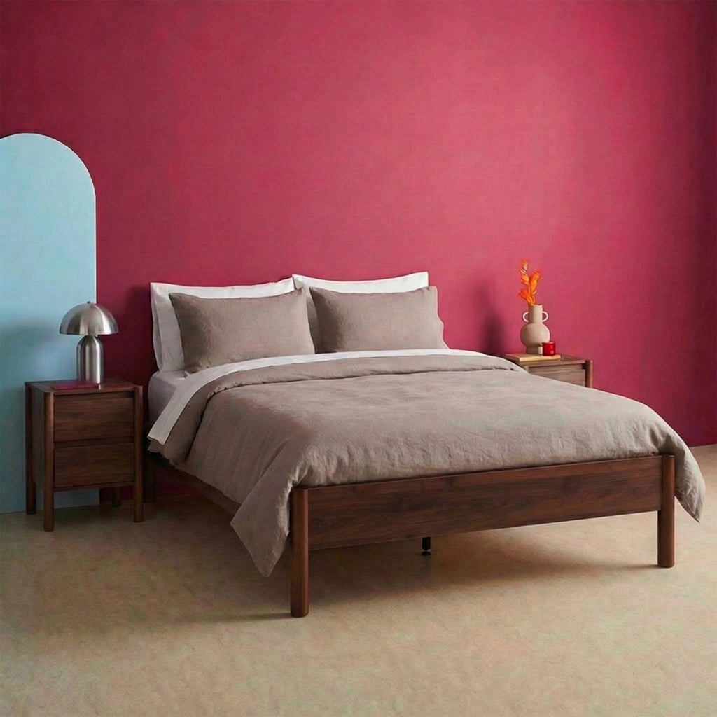 Letto con rete a doghe 140x190cm decorazione legno, noce