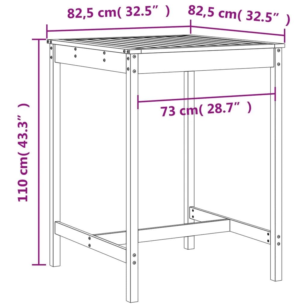 Set Bar da Giardino 3 pz Nero in Legno Massello di Pino 3157797