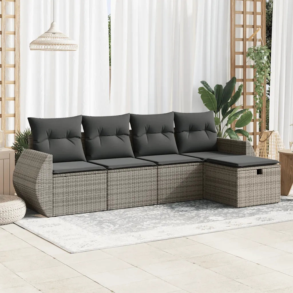 Set Divano da Giardino 5 pz | Set Salotto da Giardino con Cuscini Grigio in Polyrattan