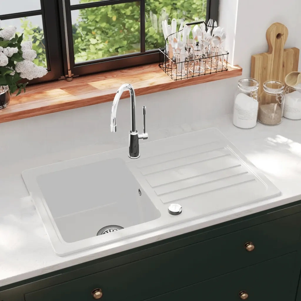 Lavandino cucina granito lavello singolo scolapiatti reversibile bianco CFW3669619