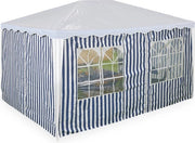 Set di pareti laterali per tenda da giardino 3x4m con finestre, adesivi in klittenband, materiale polyester, colore blu-bianco