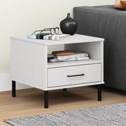 Comodino con Gambe in Metallo-Tavolino da notte Bianco Legno Massello Pino OSLO