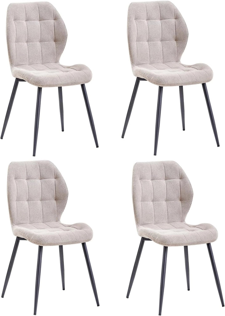 GrandCA HOME Set di 8 Sedie da Pranzo, Sedie in Tessuto, Sedie da Cucina in Stile Nordico, Gambe in Metallo, Design a 20 Griglie — Kaki