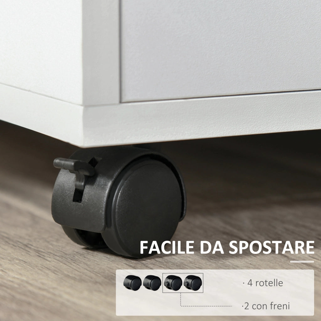 Mobiletto Porta Stampante con Ripiani Aperti e Armadietto in Legno. 60x50x65.5cm. Bianco