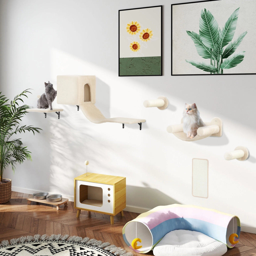 Gioco per Gatti da Parete con Piattaforma Amaca e Graffiatoio ¨C zephmum ¨C Beige