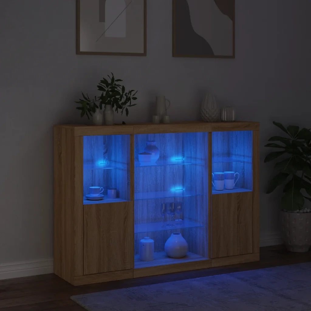 Credenze con Luci LED 3 pz Rovere Sonoma in Legno Multistratocod mxl 133646