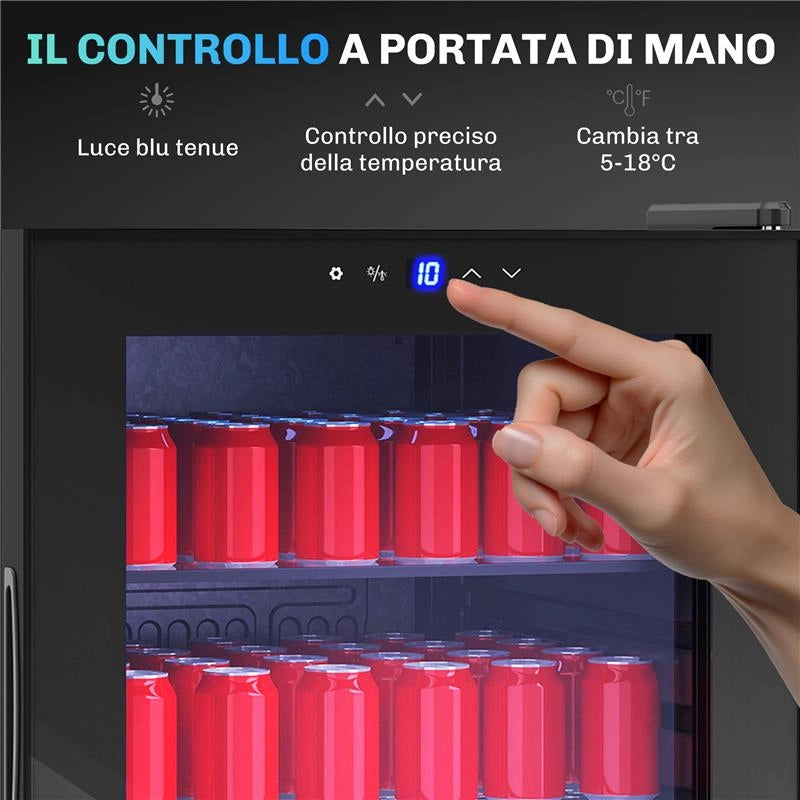 CANTINETTA FRIGO PER VINO DA 92L CON RIPIANI REGOLABILI PER 20 BOTTIGLIE E 50 LATTINE, 43X45X94 CM, NERO