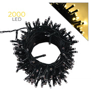 CATENA DI LUCI LED GIALLI LUCE CALDA DA 2000 LED SU 100M DI CAVO VERDE TRASFORMATORE 31V - PER INTERNI ED ESTERNI